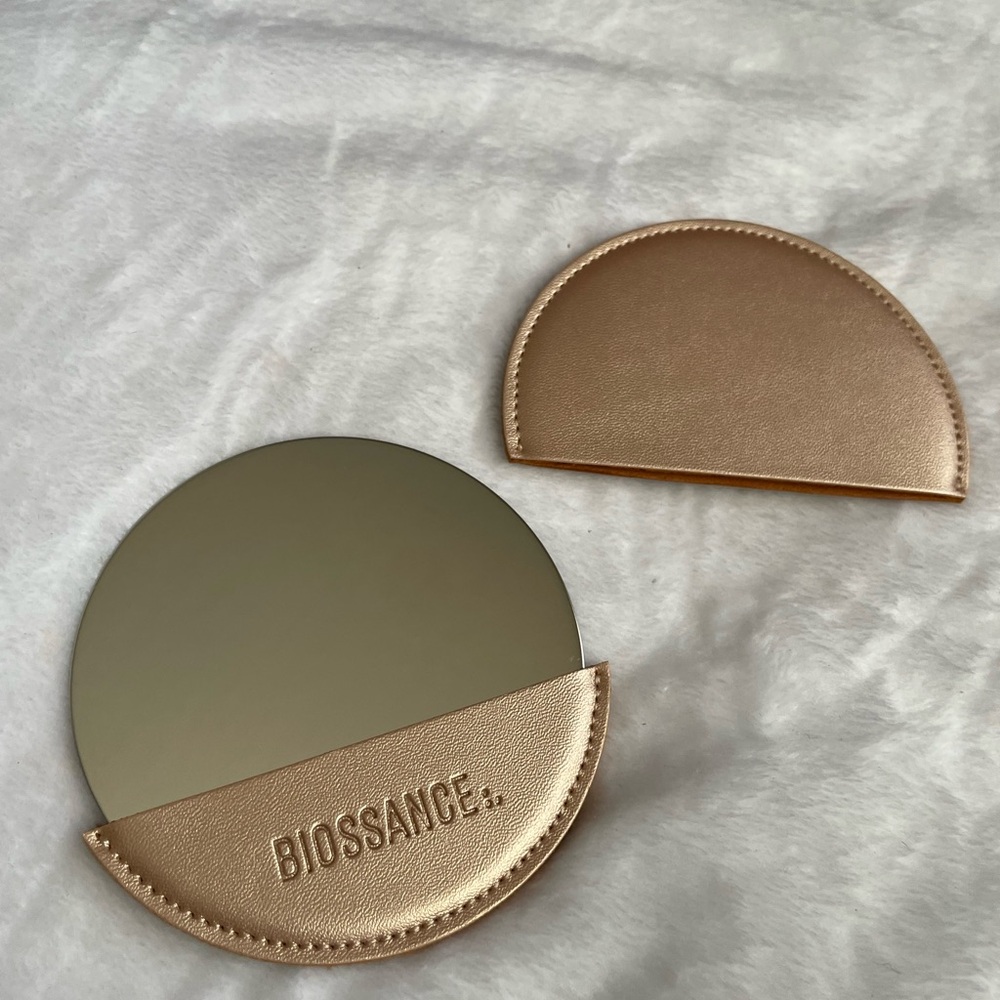 Biossance round circle mirror with gold case NEW!